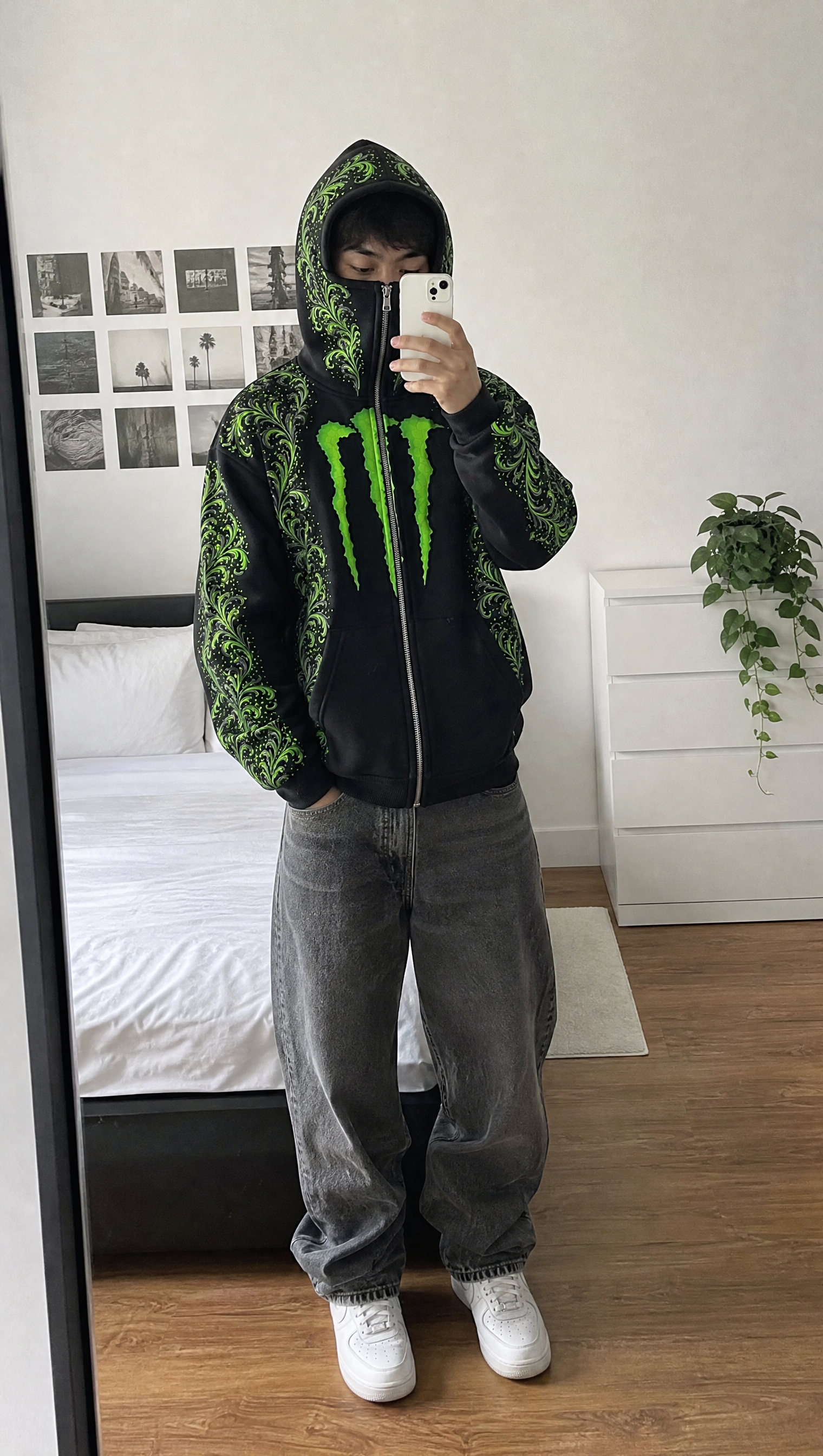 Black and green UltraWear hoodie styling